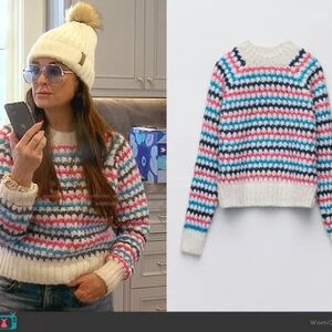 NWT Zara Chunky Rainbow Striped Cropped Knit Sweater RHOBH Blogger Fave! XL